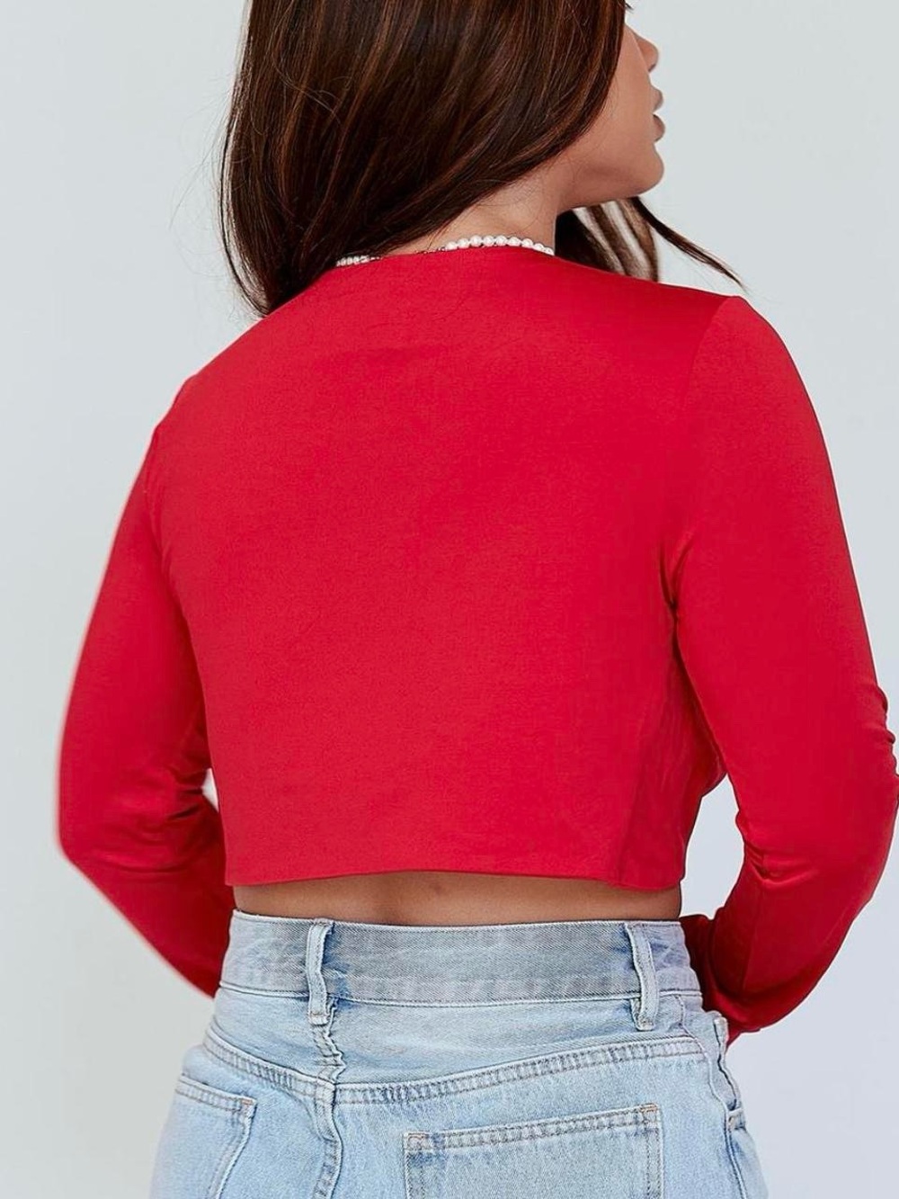 Princess Polly Red Twist-Front Long Sleeve Crop Top - Picture 4 of 4